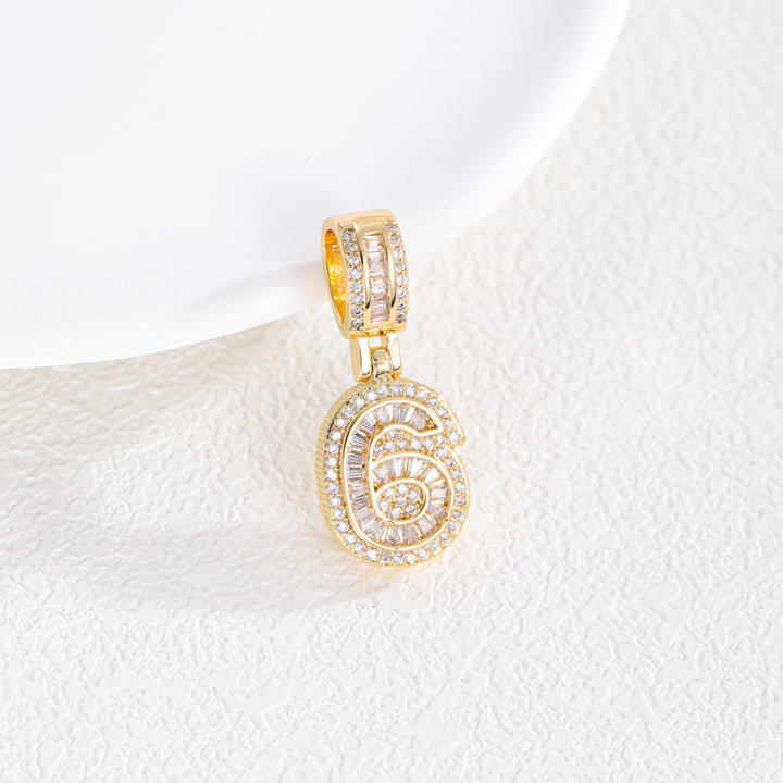 Iced-Out Number Pendant Necklace (Gold Tone Hip-Hop Style Twisted Chain)