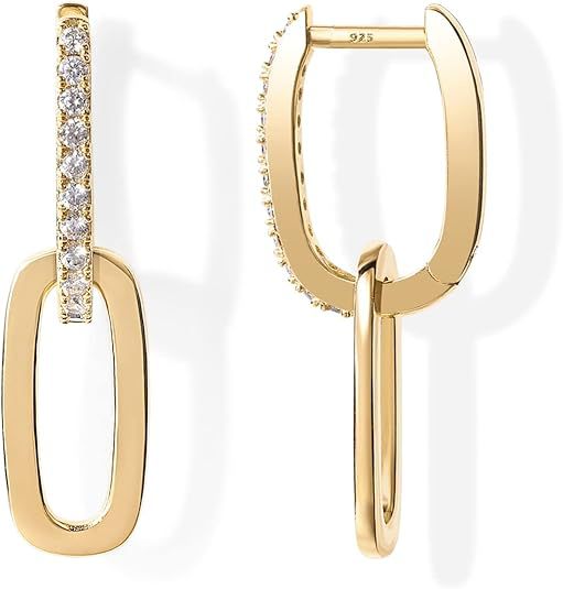 Double Rectangle Link Hoop Earrings, Smooth/Twisted/Pave Crystal Multi-Style Geometric U-Link Click Hoops Gold Silver Rose Gold Minimal Jewelry