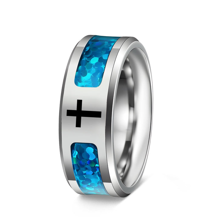 Multi‑Color Inlaid Cross Wide Band Men's Ring, Multiple Styles Available