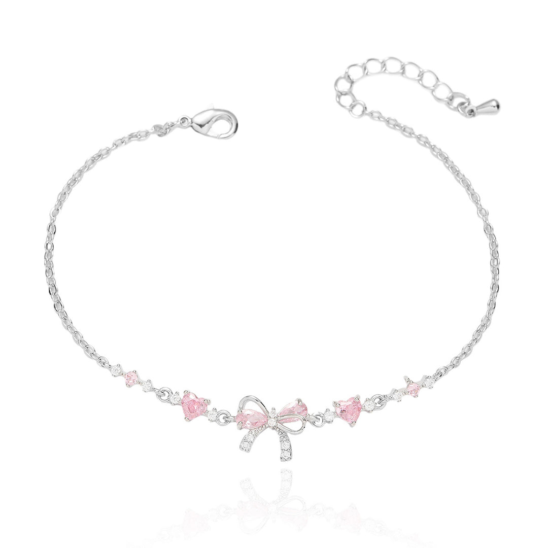 Pink Diamond Bow Jewelry Set (Necklace, Bracelet, Ring Sweet Girl Accessories)