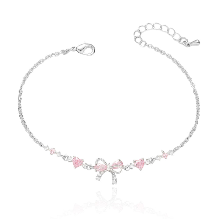 Pink Diamond Bow Jewelry Set (Necklace, Bracelet, Ring Sweet Girl Accessories)