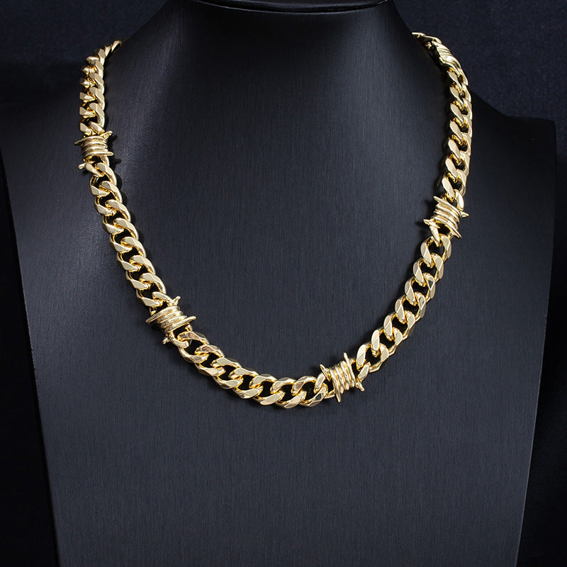 Titanium Steel Barbed Wire Cuban Link Set (Dark Hardcore Punk Style)