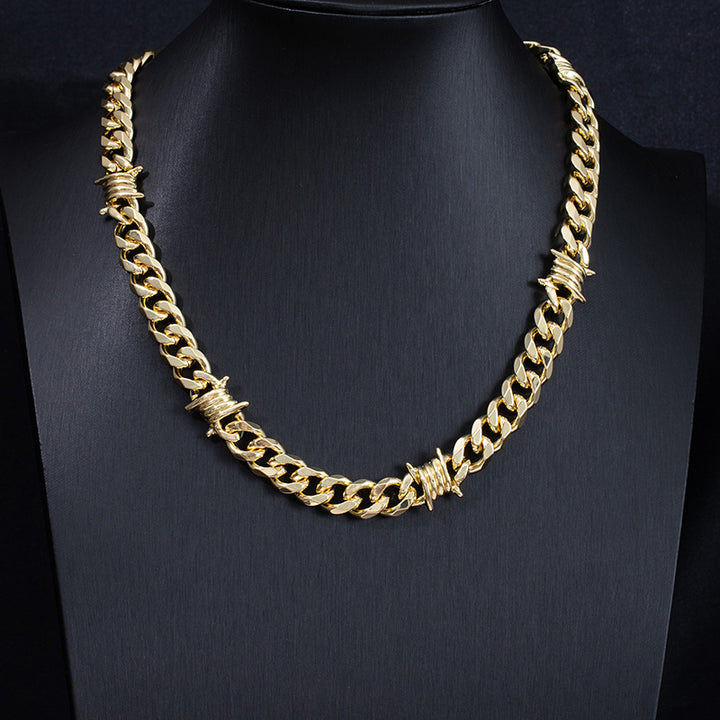 Titanium Steel Barbed Wire Cuban Link Set (Dark Hardcore Punk Style)