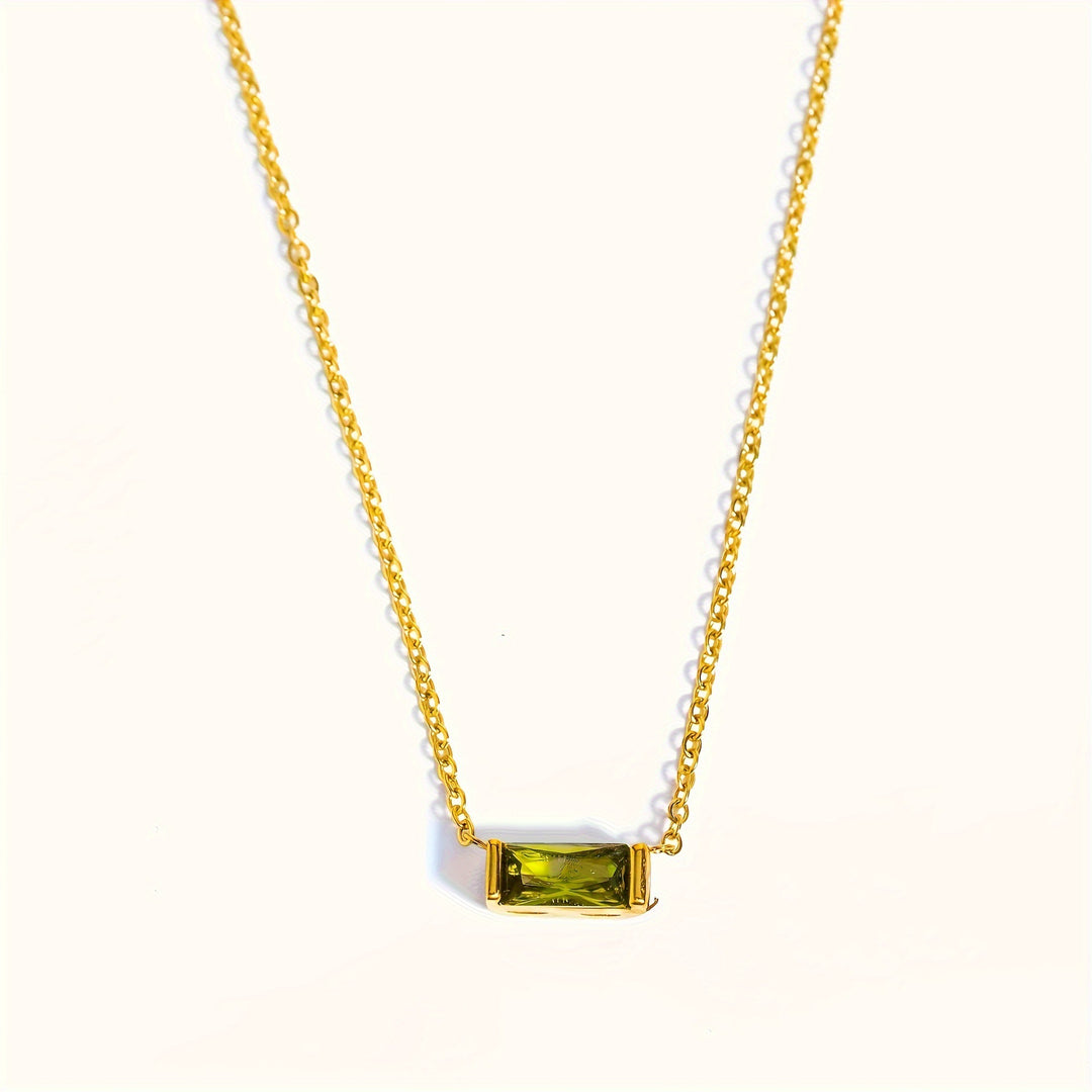 Mini Baguette-Cut Gemstone Pendant Necklace (Multi-Color Dainty Delicate Choker)