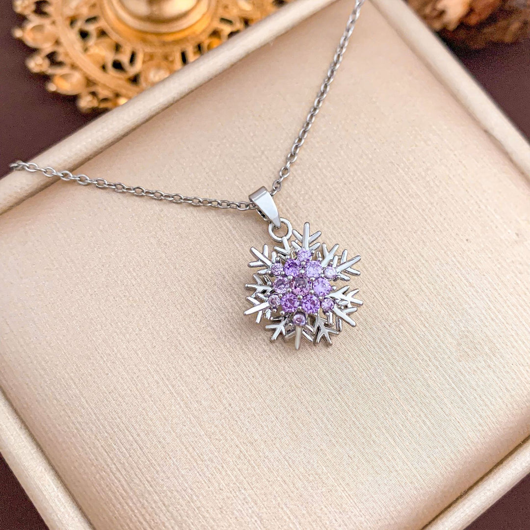 Multi-Color Diamond Snowflake Collarbone Necklace, 8 Styles Gold & Silver Tone Diamond Snowflake Pendant Thin Chain, Winter Christmas Versatile Jewelry