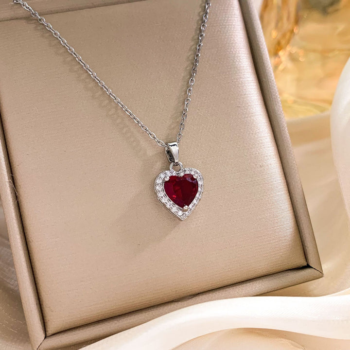 Silver Chain Pink Heart Halo Necklace (Women's Sweet Vitality Luxury Style)