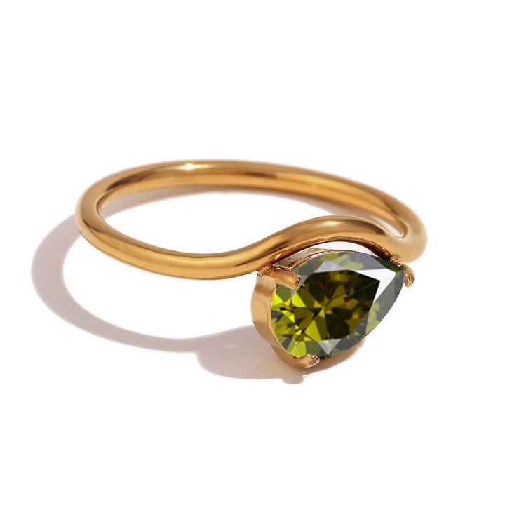 12 Birthstone Teardrop Ring (Gold-Tone Delicate Personalized Women's Band)