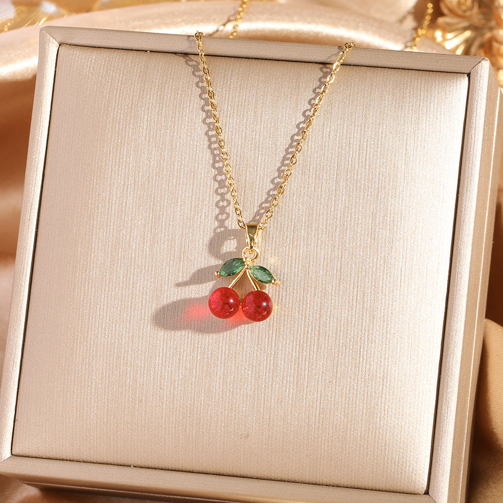 Sweet Cherry Pendant Necklace Collection (Gold Tone Delicate Chokers)