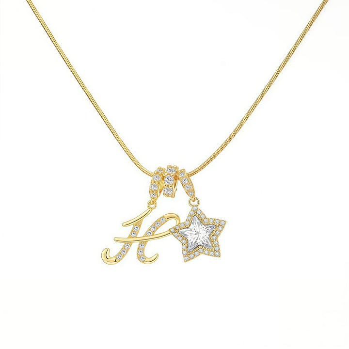 Script Initial Pave Star Dual Charm Snake Chain Necklace, Gold & Silver Custom Letter Choker