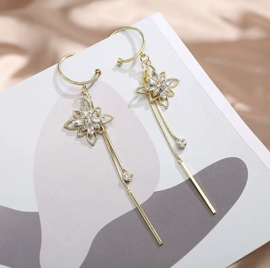 Flower Tassel Long Drop Earrings