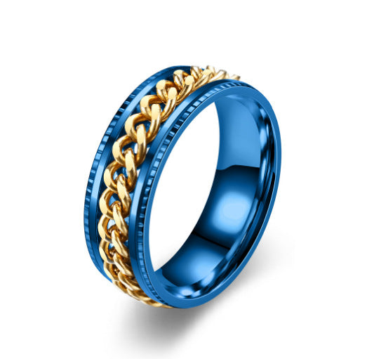 Men's Rotatable Chain Titanium Steel Ring (Embossed Bold Style)