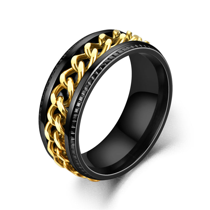 Men's Rotatable Chain Titanium Steel Ring (Embossed Bold Style)