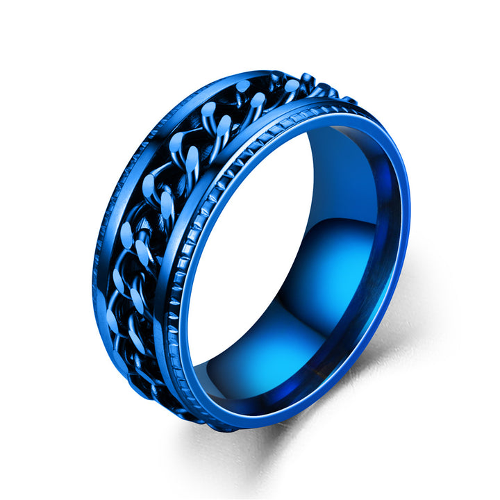 Men's Rotatable Chain Titanium Steel Ring (Embossed Bold Style)
