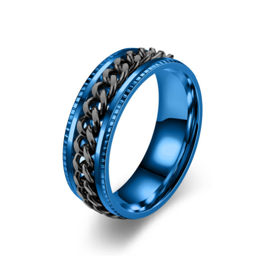 Men's Rotatable Chain Titanium Steel Ring (Embossed Bold Style)