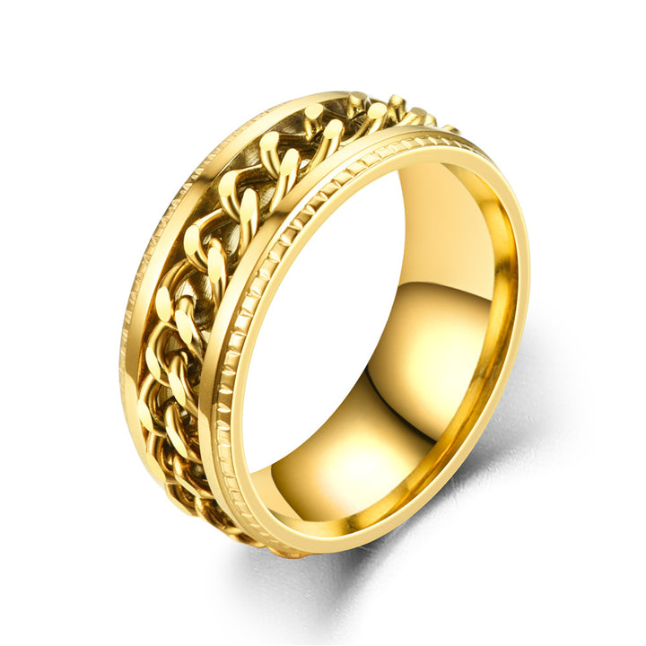 Men's Rotatable Chain Titanium Steel Ring (Embossed Bold Style)
