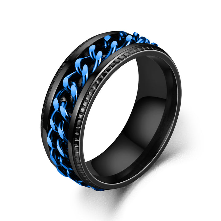 Men's Rotatable Chain Titanium Steel Ring (Embossed Bold Style)