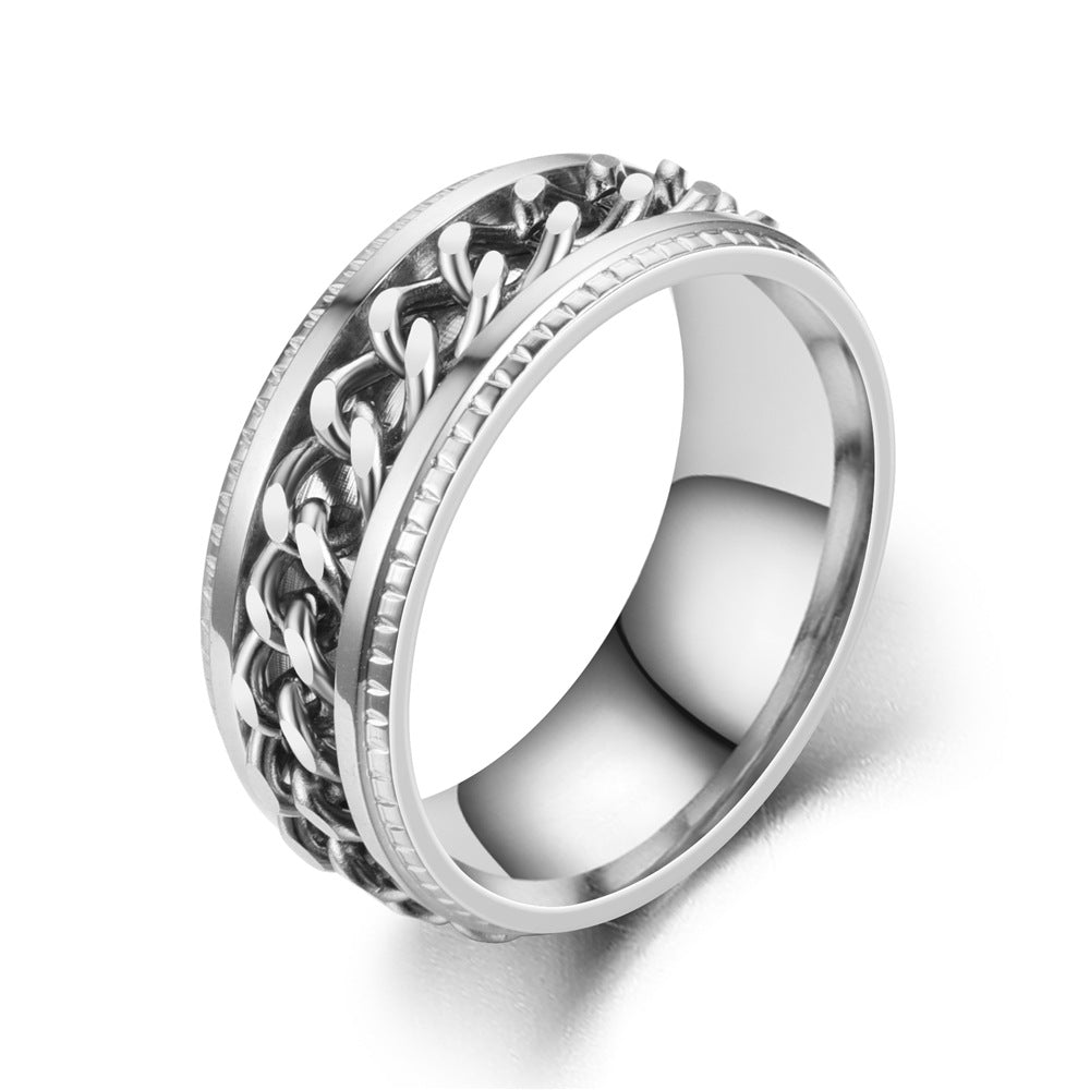 Men's Rotatable Chain Titanium Steel Ring (Embossed Bold Style)