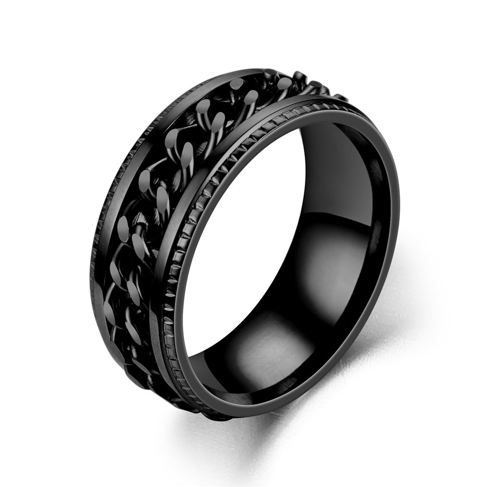 Men's Rotatable Chain Titanium Steel Ring (Embossed Bold Style)