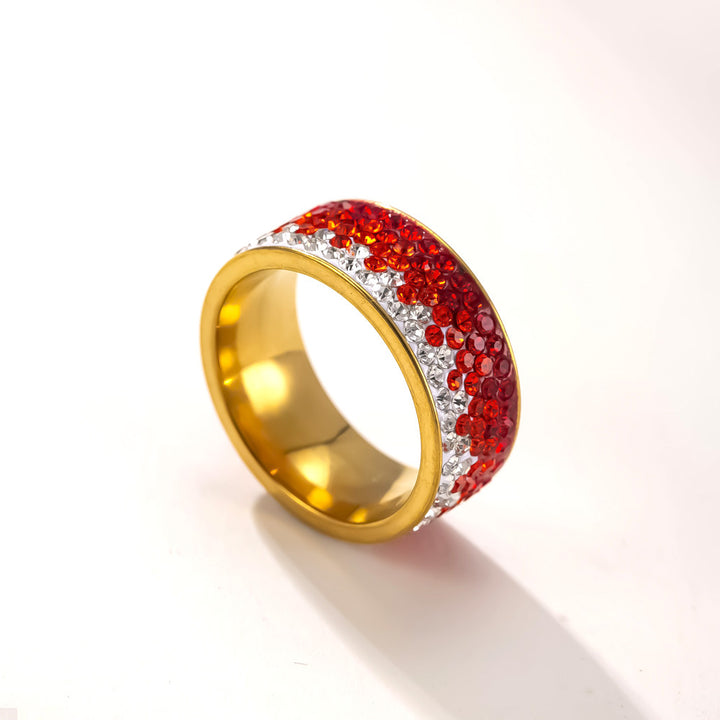 Multi-Row Paved Crystal Wide Titanium Steel Ring, Solid & Gradient Rhinestone Waterproof Band Gold Silver Black Couple Jewelry