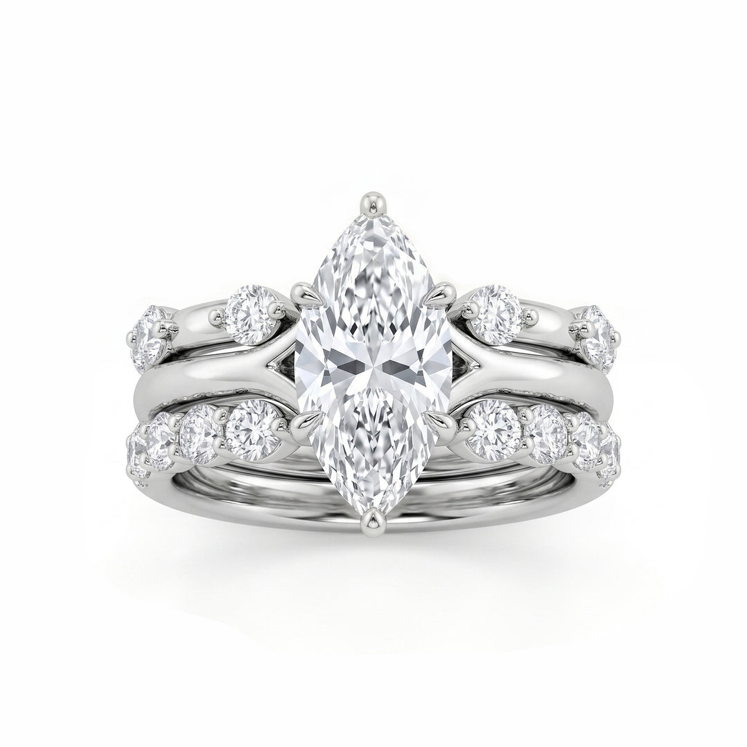 Marquise‑Cut Main Diamond Double Stackable S925 Sterling Silver Ring,2‑Tone Available