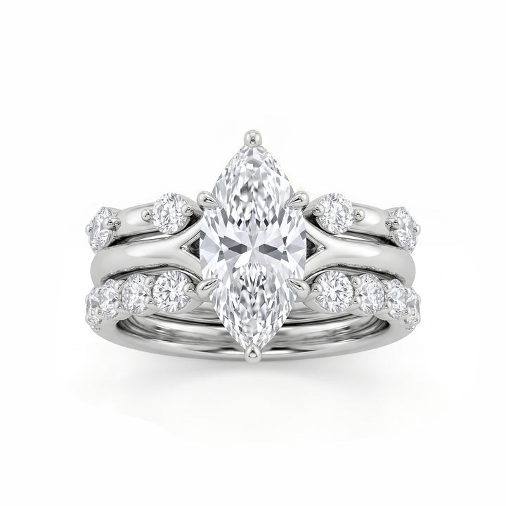 Marquise‑Cut Main Diamond Double Stackable S925 Sterling Silver Ring,2‑Tone Available