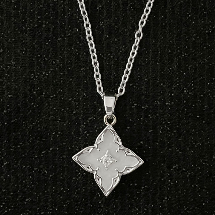 Vintage Four-Leaf Clover Gemstone Necklace, S925 Sterling Silver Multi-Stone Rhombus Pendant Jewelry