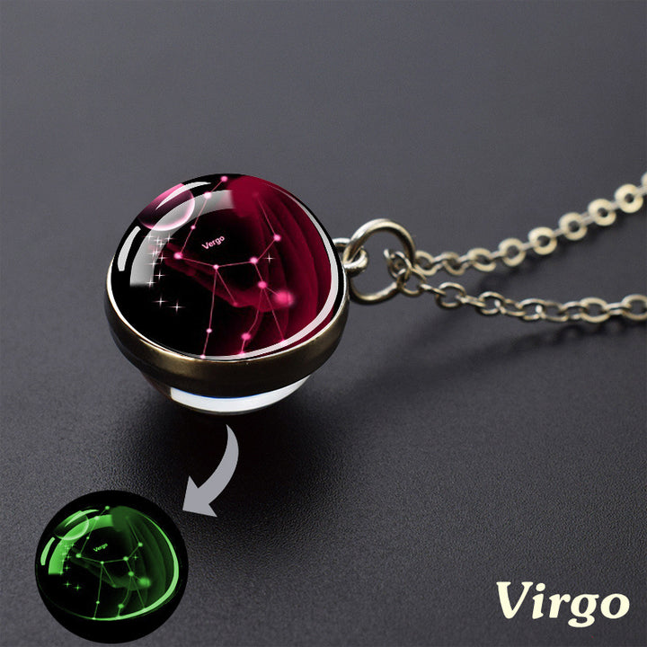 12 Constellations Double‑Sided Glass Ball Pendant Necklace