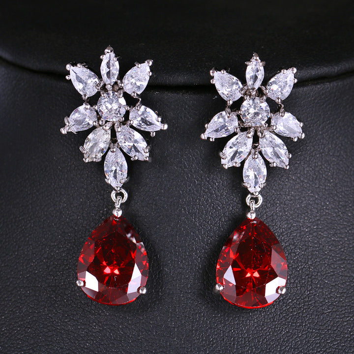 Snowflake Diamond Cluster Teardrop Drop S925 Silver Earrings, Multi-color Gem Long Evening Earrings