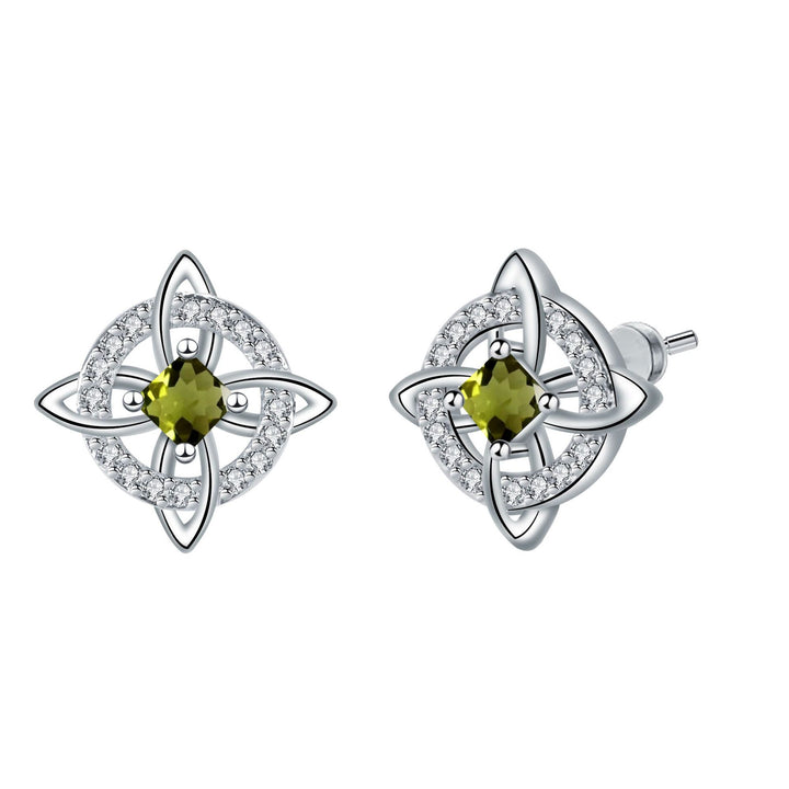 Witch's Knot Birthstone Stud Earrings (12 Colors Silver Tone Jewelry)