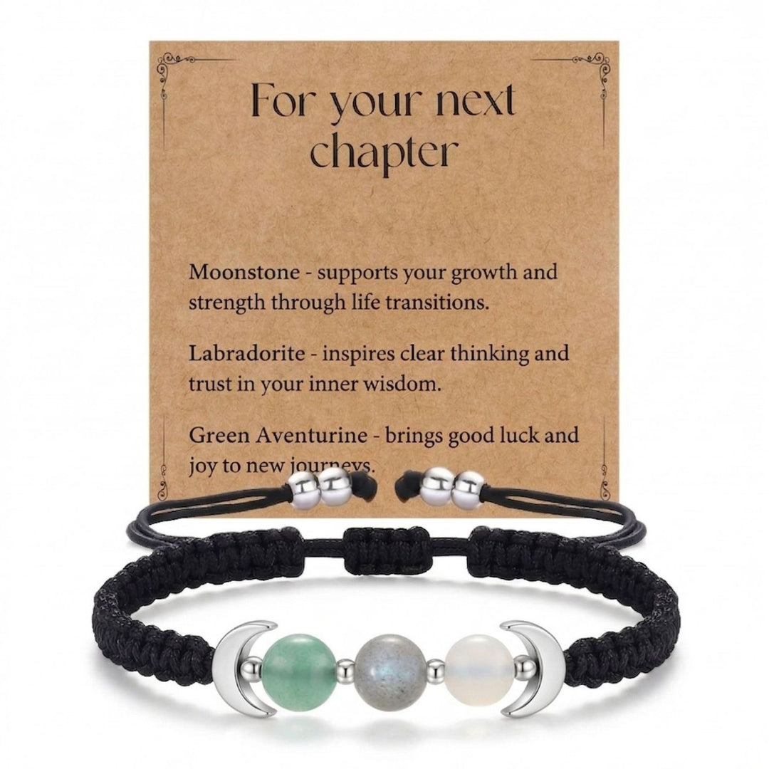 Natural Crystal Braided Cord Bracelet (Two Styles: New Mom / Moon Phases)