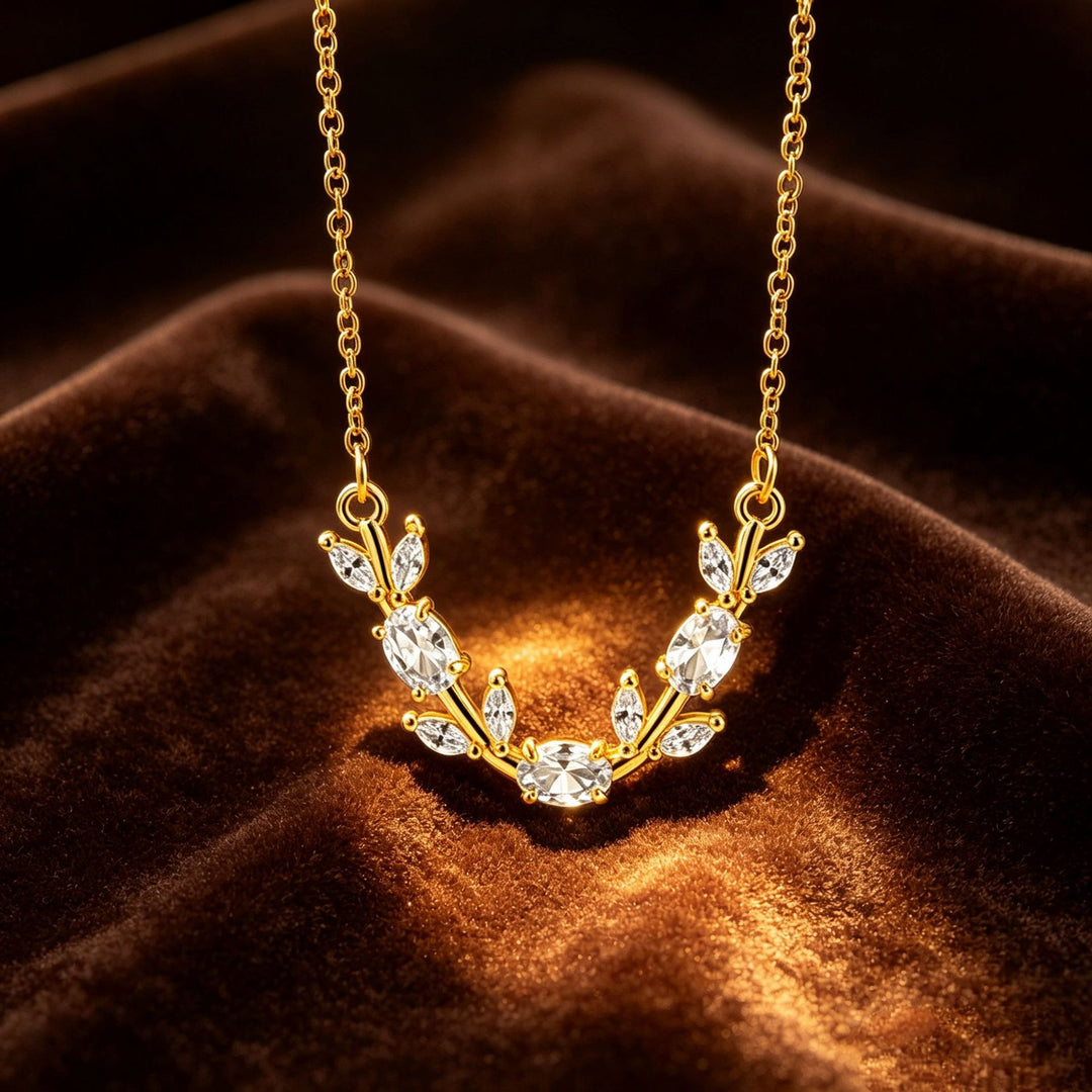 V‑Shaped Leaf‑Branch Color Diamond Choker Necklace, Multiple‑Colors Available
