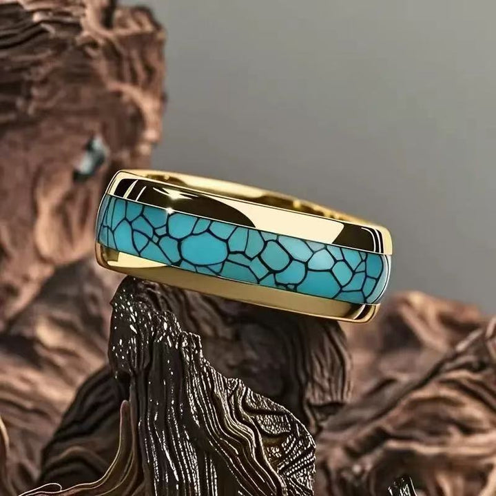 Multi-style Inlaid Texture Tungsten Steel Ring, Vintage Wood Grain & Mineral Crushed Stone Inlay Men's Band, Couple Rings