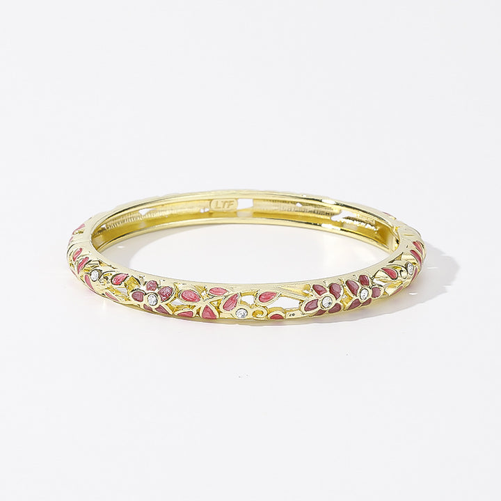 Hollow‑Out Enamel Floral Inlaid Diamond Spring‑Opening Bangle, Multi‑Color Options