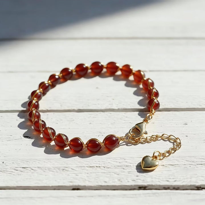 Hand‑Wrapped Natural Crystal Bracelet With Heart‑Shaped Extender, 4 Colors Available