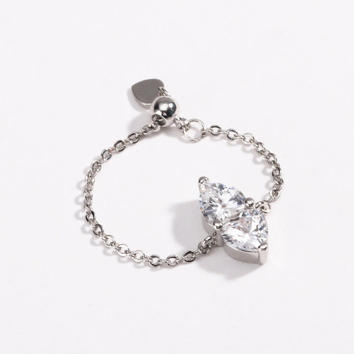 Two Hearts Joined Diamond Adjustable Chain Ring (Multi-Color Delicate Statement Band)