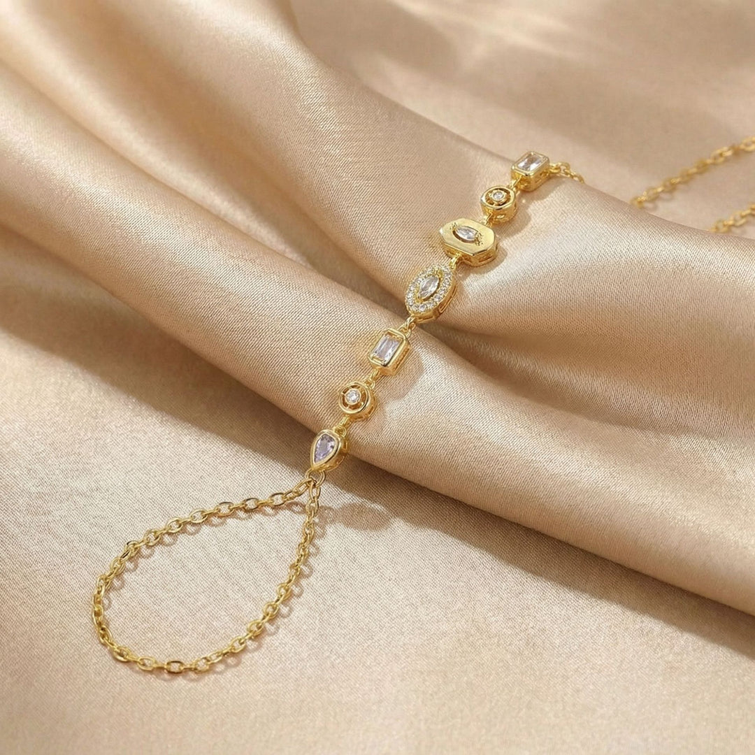 Luxury Gemstone/diamond Hand Chain Bracelet (Gold Tone Multi-Style Finger Bracelet)