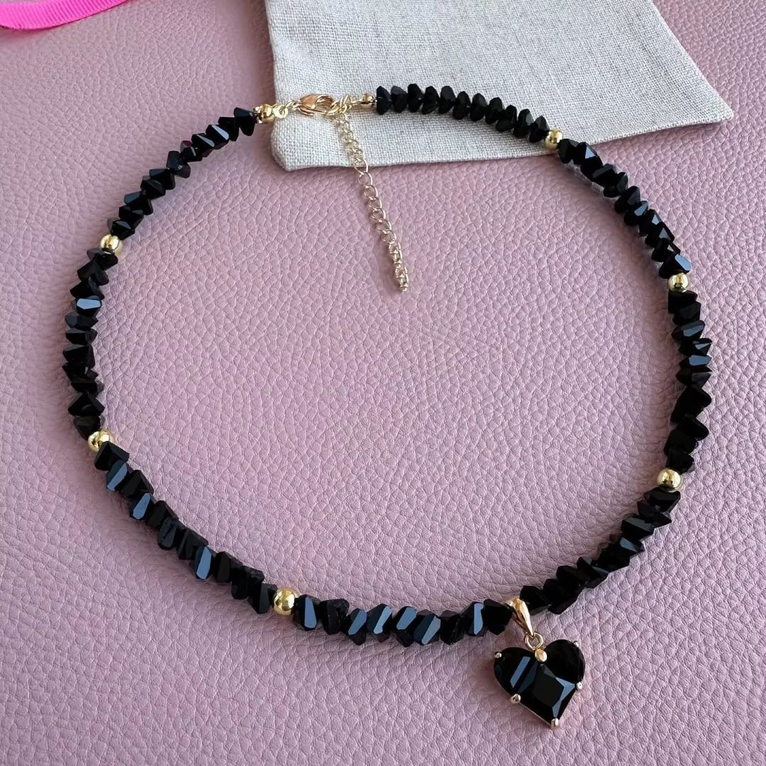 Faceted Diamond Cross & Heart Diamond Choker, Colorful Y2K Sweet Cool Collarbone Necklace