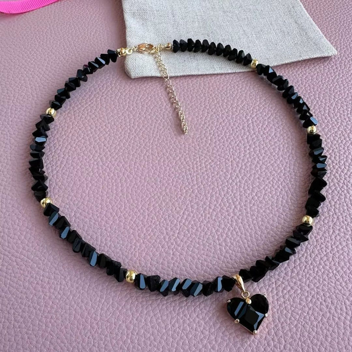Faceted Diamond Cross & Heart Diamond Choker, Colorful Y2K Sweet Cool Collarbone Necklace