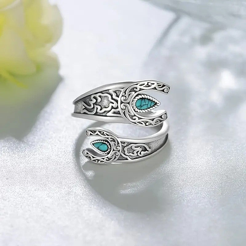 S925 Silver Celtic Knot Black Onyx Open Ring (Vintage Retro Statement Band)