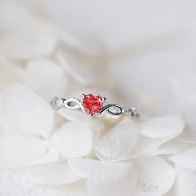 Infinity Symbol Heart Colored Diamond Thin Ring, Gold & Silver Light Luxury Love Stone Band