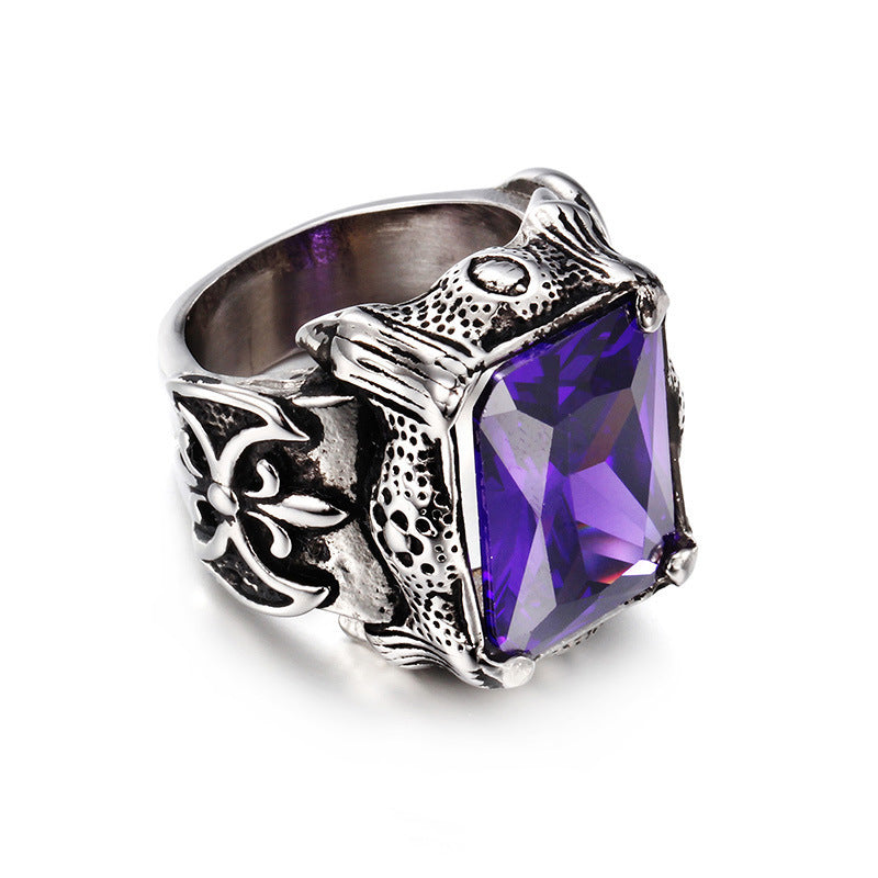 Vintage Embossed Square Stone Ring (Men's Dark Luxury Style)