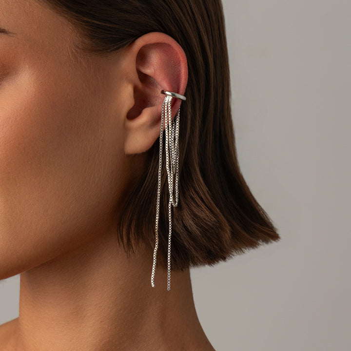 Multi-Style Long Tassel Non-Pierced Ear Cuffs, Various Chain Star & Bead Dangle Minimal Ear Clips in Gold & Silver