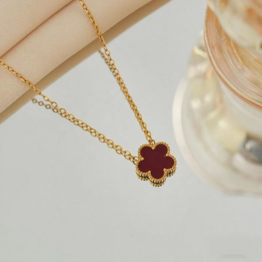 Double-sided five-leaf clover necklace - Women's multi-colored mother-of-pearl and agate lucky pendant clavicle chain