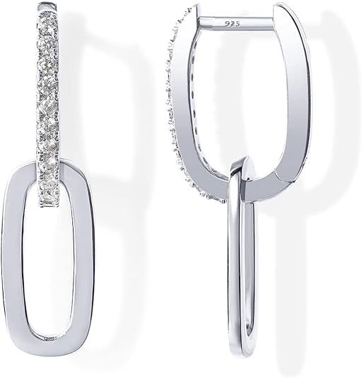 Double Rectangle Link Hoop Earrings, Smooth/Twisted/Pave Crystal Multi-Style Geometric U-Link Click Hoops Gold Silver Rose Gold Minimal Jewelry