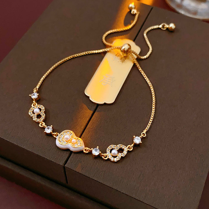 New Chinese Style Red Enamel Gourd & Clover S925 Silver Bracelet, Pearl & Diamond Adjustable Slider Bracelet for Women