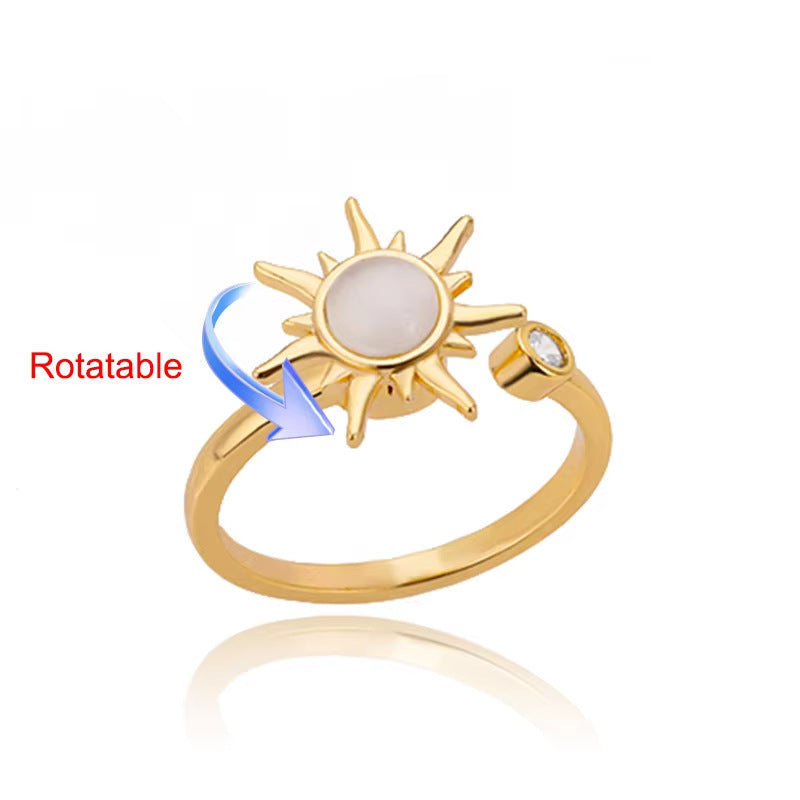 Star-Moon & Sunflower Rotatable Ring Set (Light Luxury Niche Healing Bands)