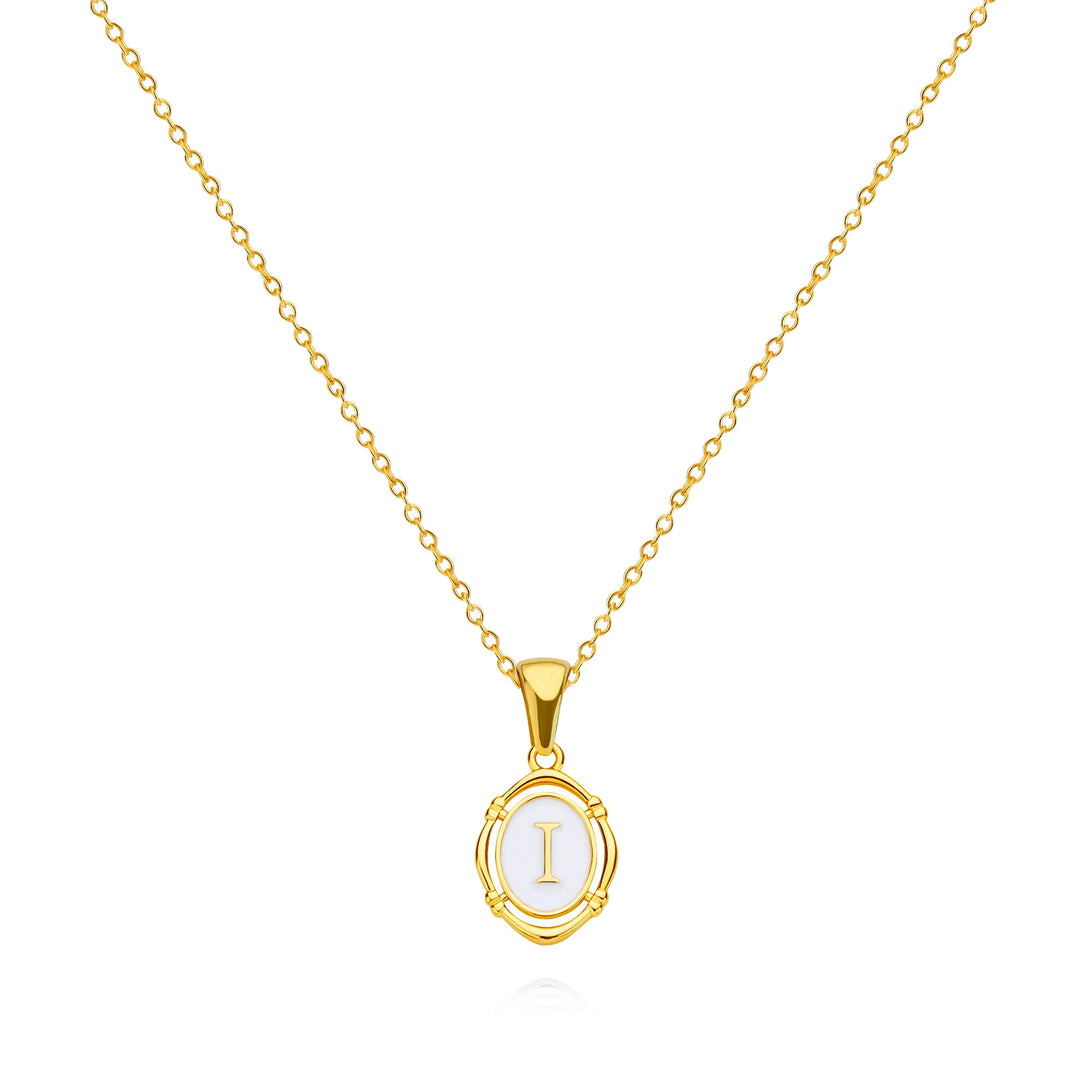 Oval Enamel Initial Letter Pendant Necklace, Vintage 26 Alphabet Choker