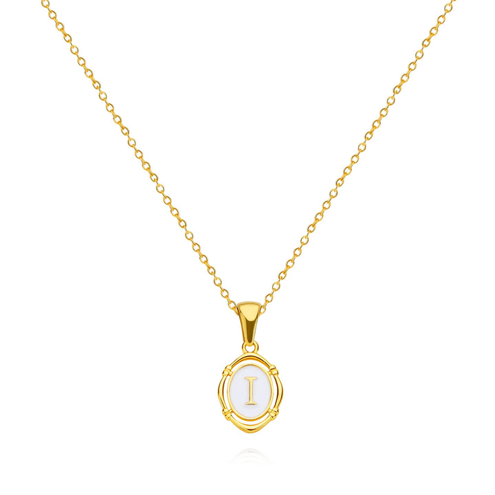Oval Enamel Initial Letter Pendant Necklace, Vintage 26 Alphabet Choker