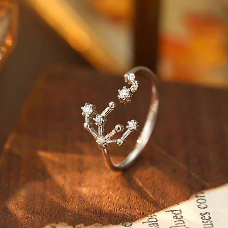 925 Silver Diamond-Inlaid 12 Constellations Open Adjustable Ring (Unisex Luxury Personalized Style)