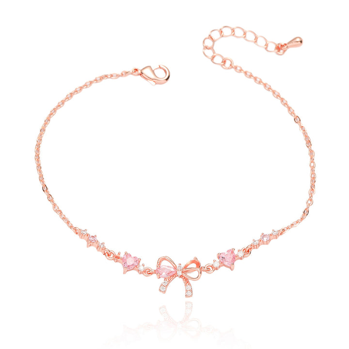Pink Diamond Bow Jewelry Set (Necklace, Bracelet, Ring Sweet Girl Accessories)